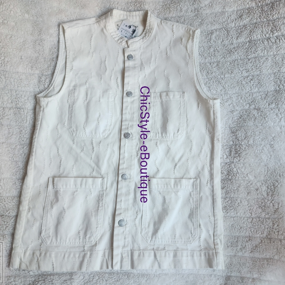 Zara co-ord set Textured Pocket Vest SZ L+ textured distressed pants 8 Ecru nwt - Picture 14 of 16